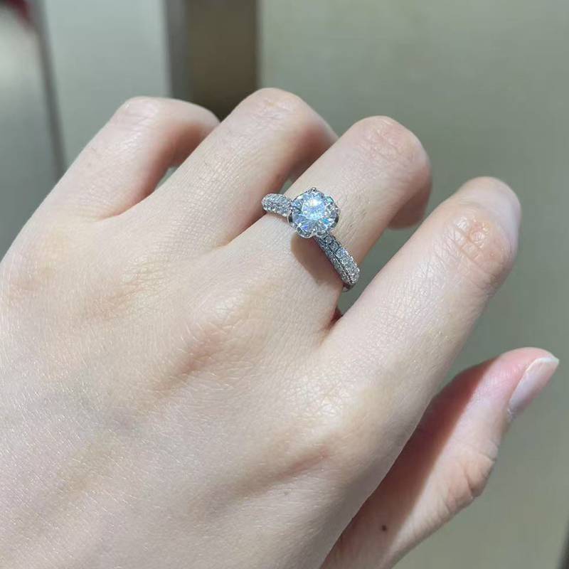 单头Women's RingS925银镀白金定制选款主石Moissanite1.0ct/副石高碳钻